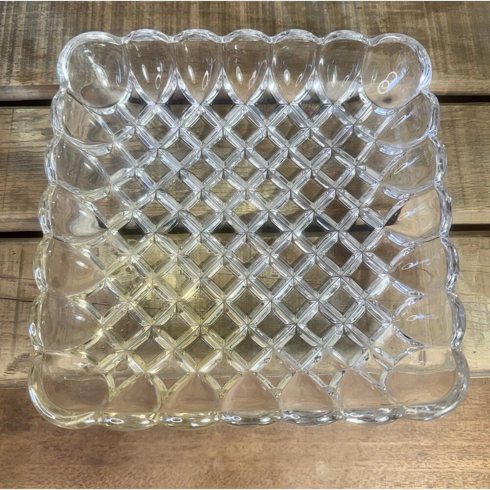 EAPG Antique Glass Square Serving Dish Job’s Tears Pattern C.1890 No Chips Read